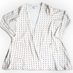 LuLaRoe White Caroline Cardigan with mauve Polka Dots